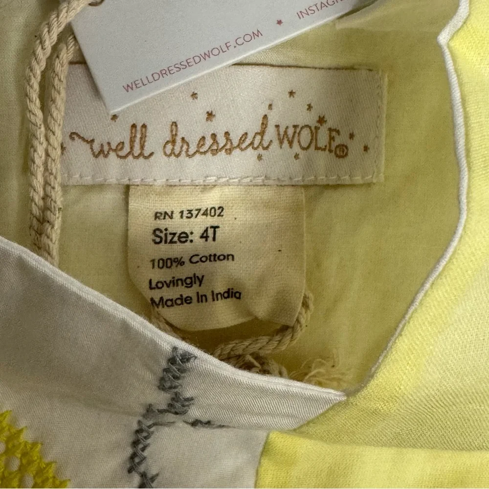 WELL DRESSED WOLF NWT Embroidered Tunic Dress & Shorts Set Yellow Gray Girls 4T